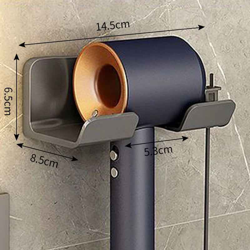 Wall mounted non perforated hair dryer storage rack