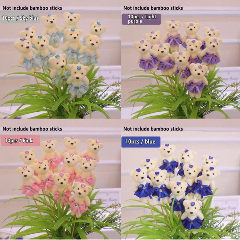 10pcs/Pack 12CM Couple Bear Flower Bouquet Dolls Mini Foam Teddy Bears Plush DlY Valentines Flower Gifts Packaging Accessor part