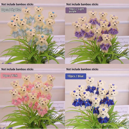 10pcs/Pack 12CM Couple Bear Flower Bouquet Dolls Mini Foam Teddy Bears Plush DlY Valentines Flower Gifts Packaging Accessor part