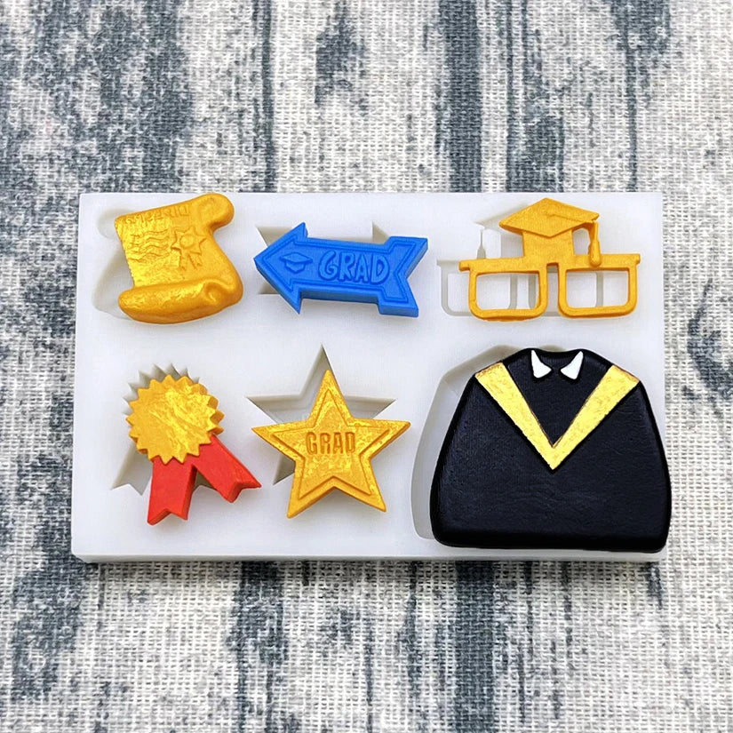 Mortarboard Pen Necktie Graduation Silicone Sugarcraft Mold Chocolate Cupcake Baking Fondant Cake Decorating Tools