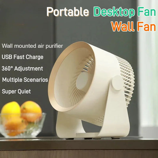 Cordless Electric Fan USB 10000mAh Wireless Portable Rechargeable Air Circulator Fan Desktop Wall Ceiling Air Cooler