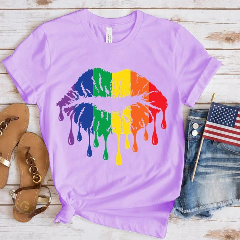 Pride Rainbow Lips Print T-Shirt