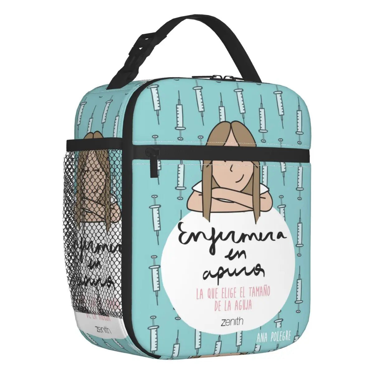Custom cartoon-printed lunch bag featuring ladies, nurses, and doctors. Thermal insulated, reusable, and multifunctional, perfect for kids' food bento boxes.