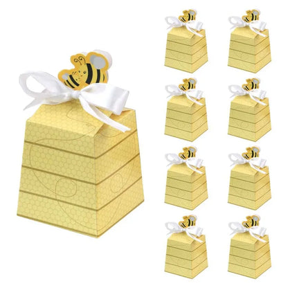 10Pcs Creative Trapezoidal Bee Paper Candy Box with Bumblebee Theme Birthday Festival Party Gift Packaging Supplies