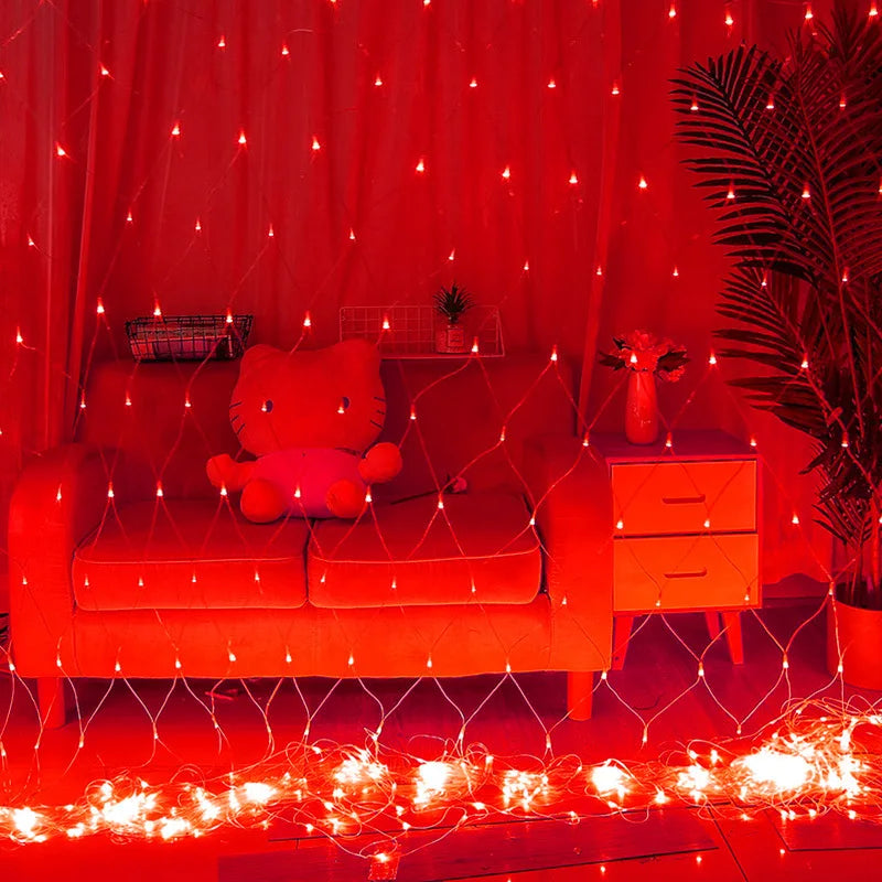 LED Net Mesh Fairy Light 1.5*1.5M 3*2M 6*4M 10*8M Outdoor Waterproof Curtain String Lamp 110V 220V Xmas Wedding Party  Decor