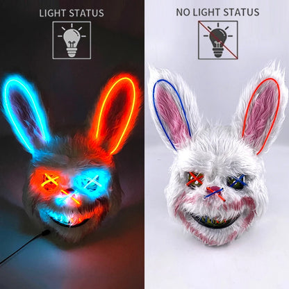 LED Glowing Cosplay Bloody Rabbit Mask Halloween Scary Killer Bloody Bunny Bear Headgear Carnival Masquerade Horror Costume Prop