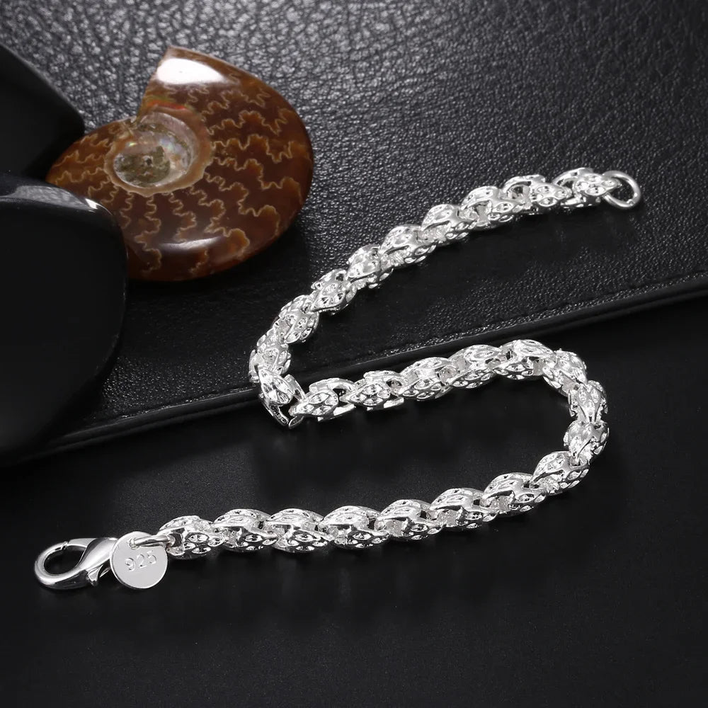 Fine 925 Sterling Silver Solid Chain Bracelet For Women Men Charm Party Gift Wedding party Fashion Jewelry