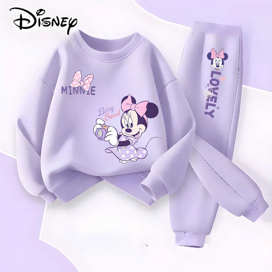 Girls' Disney Long Sleeve Pullover Long Pant Two Piece Suit Minnie Printed Tracksuit Set