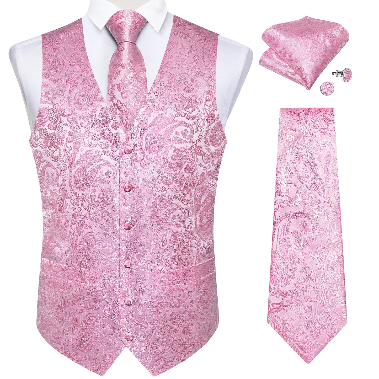 Luxury Paisley Men's Suit Vest Tuxedo Waistcoat Necktie Handkerchief Cufflink Sleeveless Jacket Vest