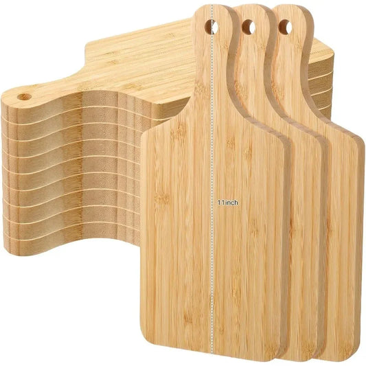 NEW 12 Pcs Thicken Bamboo Cutting Board Bulk Wood Chopping Unfinished Crafts Serving Charcuterie Boards for DIY Gift(Handle)