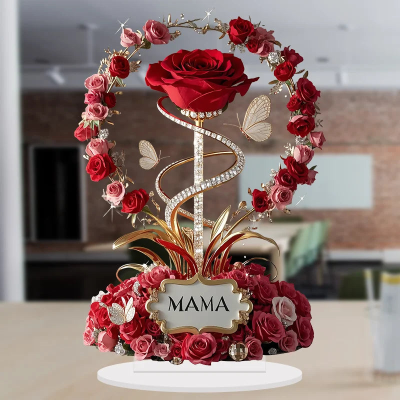 1pcs 8in Flat Acrylic Rose Can Stand MOM mom Birthday Gift Mother's Day Anniversary Decoration Table Filial Child To Mother Mom