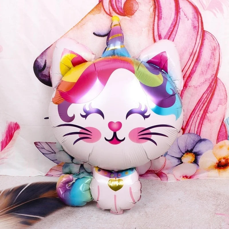 Rainbow Unicorn Cat Gradient Balloon Set (6pcs) – Birthday Party Decorations