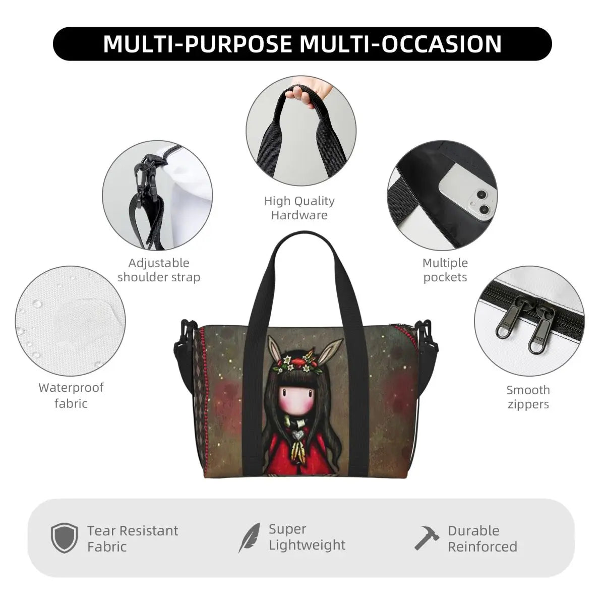 Santoro Gorjuss Large Beach & Travel Tote – Women’s Yoga, Gym, Shopping Shoulder Duffle Bag