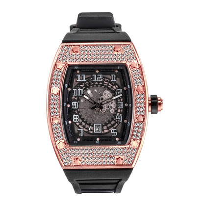 MISSFOX New Men Wrist Watches Tonneau Rubber Strap Waterproof Male Quartz Watch Unique Classic Gold Hollow Men's Clocks Gifts