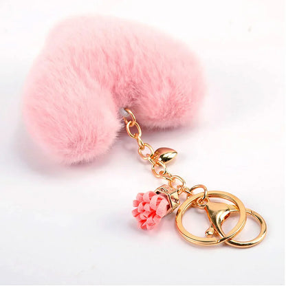Rainbow Heart Pompom Keychain – Colorful Plush Ball Tassel Bag Charm for Women