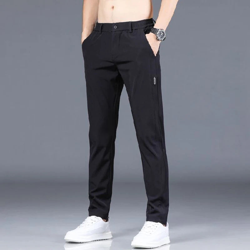 Men’s Ice Silk Straight‑Leg Pants – Summer Breathable Business Casual