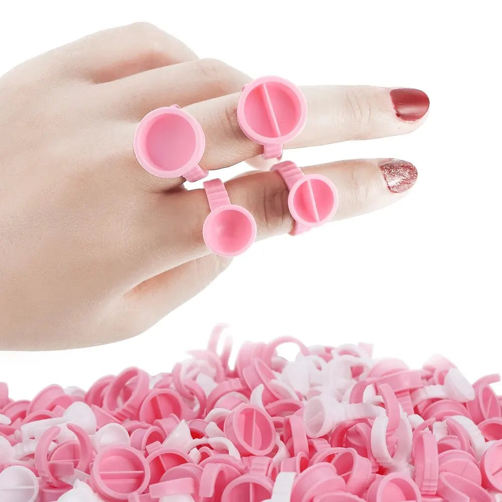 100pcs Disposable White Eyelash Glue Ring Cup Holder Container Tattoo Pigment Eyelash Extension Tools Lash Supplies Accessories