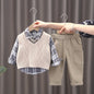 Baby Boys Clothes Suit Casual Plaid Shirt Vest Pants 3Pcs/Sets Toddler Cotton