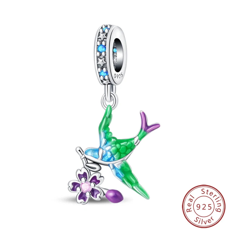 Springtime Charms 925 Sterling Silver Swallow Snail Butterfly Flower Charms Beads Fit Qikaola Bracelet DIY Birthday Jewelry Gift