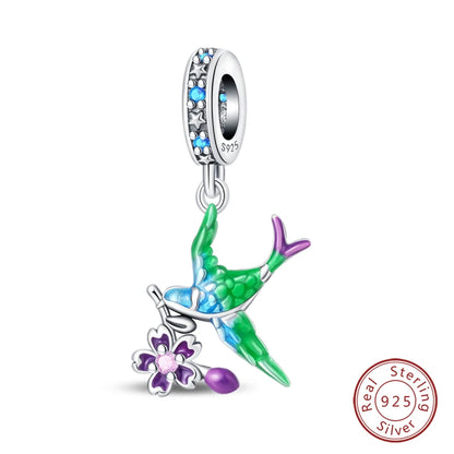 Springtime Charms 925 Sterling Silver Swallow Snail Butterfly Flower Charms Beads Fit Qikaola Bracelet DIY Birthday Jewelry Gift