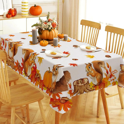 Fall Squirrel Rectangle Tablecloth Party Decor Autumn Maple Leaf Pumpkin Table Cloth Dining Table Decor Thanksgiving Decorations