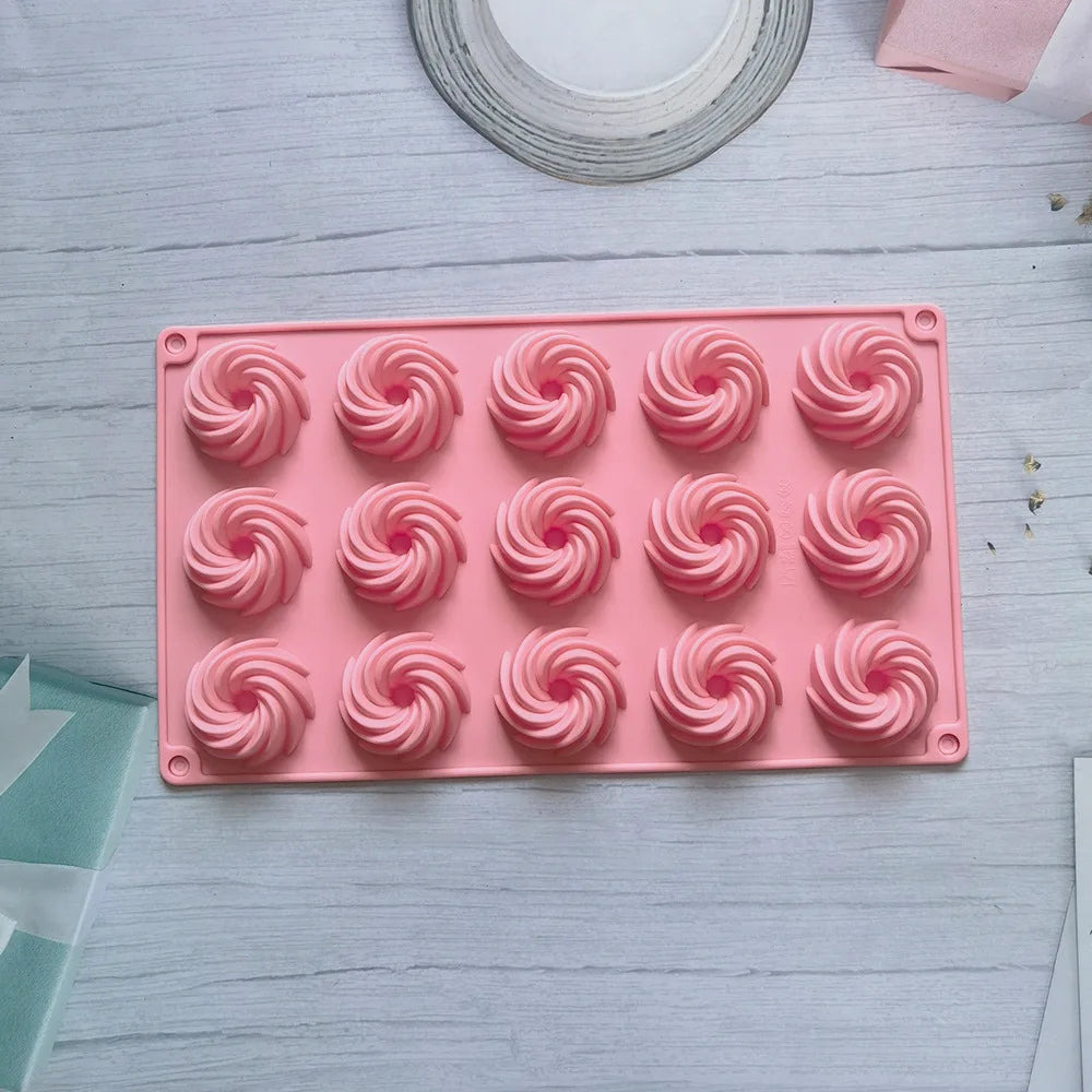 15 Holes Spiral Shape Silicone Cake Mold Mousse Chocolate Dessert Jelly Mould Donuts Pastry Baking Tools