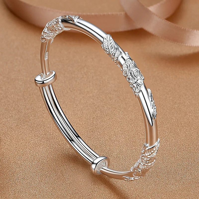 925 Sterling Silver Full-blown Flowers Bracelet