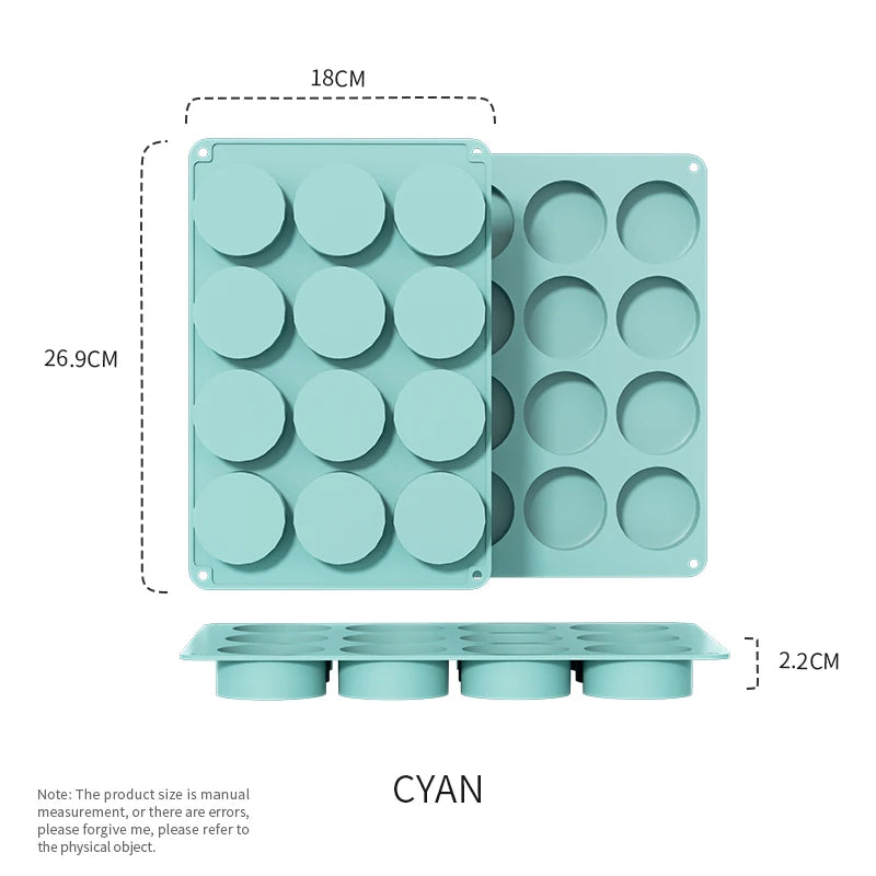 Round Chocolate Cookie Molds Oreo Chocolate Silicone Mold 12-Cavity Cylinder Silicone Molds for Jelly Mini Cakes Muffin Baking