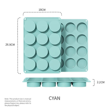 Round Chocolate Cookie Molds Oreo Chocolate Silicone Mold 12-Cavity Cylinder Silicone Molds for Jelly Mini Cakes Muffin Baking