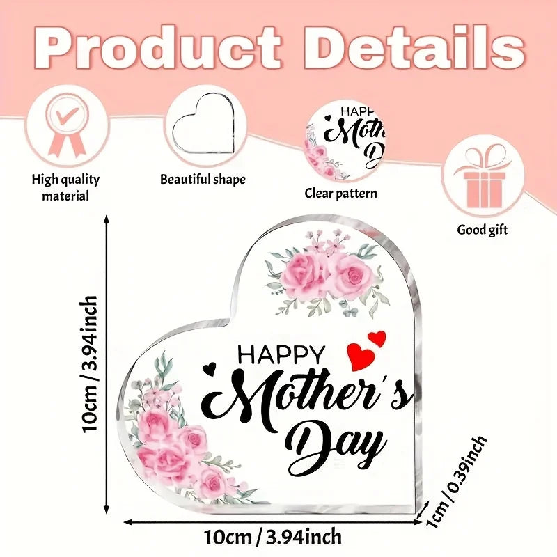 2D Flat 1pc Heart Shaped Acrylic Decorative Plaque, Birthday Gift for Mom, Happy Mother'S Day, Mother'S Day Memorial Gift