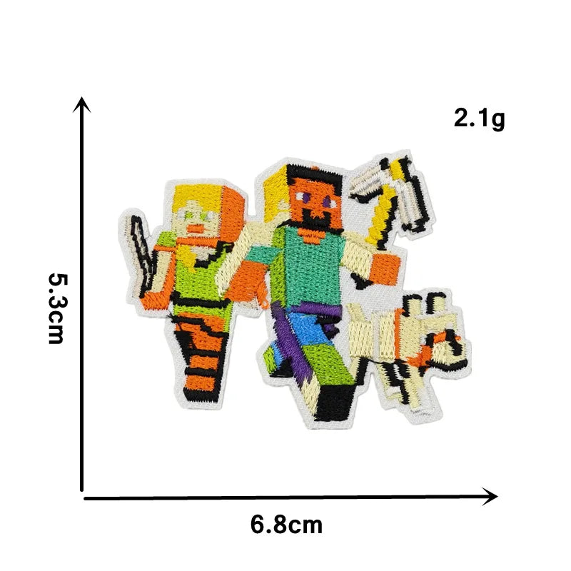 Mosaic Game Vitual World Embroidery Patches Iron on Patch Character Pasted Bag Decoration Game Pixel Appliques for Clothing Scp