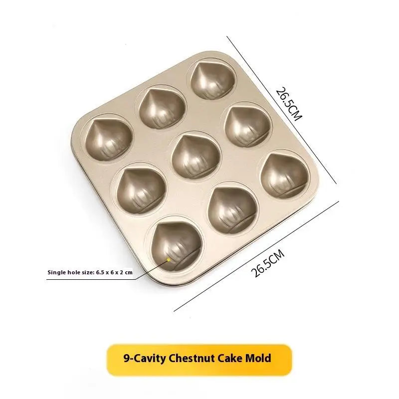 6/9‑Cavity Chestnut‑Shape Carbon Steel Cake Mold