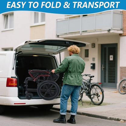 18“Large wheels Wheelchair with Hand Brake Lightweight Foldable Wheelchair for Elderly, Durable Home & Outdoor Patient