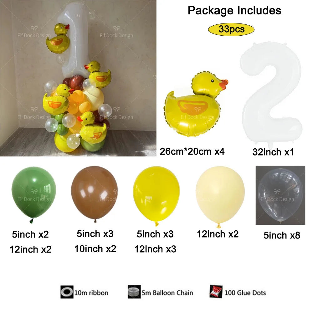 Cartoon Duck Balloon Garland Set – 32" Number Balloon (1–9) for Kids’ Birthday Party