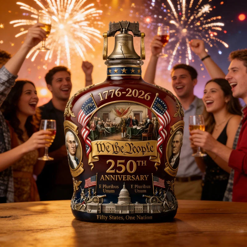 Hand-Painted 'We the People' 250th Anniversary Decanter Commemorative American Historical Liquor Bottle 1776-2026 Collectible It