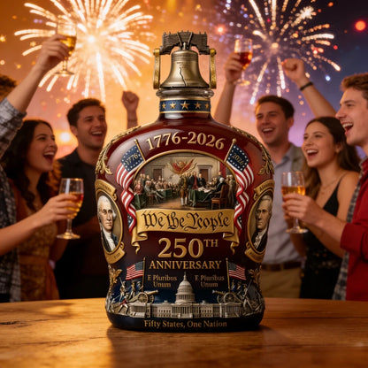 Hand-Painted 'We the People' 250th Anniversary Decanter Commemorative American Historical Liquor Bottle 1776-2026 Collectible It