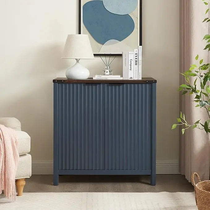 32 Fluted Sideboard Storage Cabinet Buffet - 7-Level Adjustable Shelves, Modern Farmhouse Rustic Chic Multi-Functional Organizer