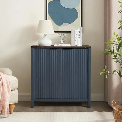 32 Fluted Sideboard Storage Cabinet Buffet - 7-Level Adjustable Shelves, Modern Farmhouse Rustic Chic Multi-Functional Organizer