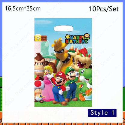 Super Mario Bros Birthday Decoration Party Supplies Disposable Tableware Baby Shower Paper Cup Tablecloth Plate Napkin Bag Kit