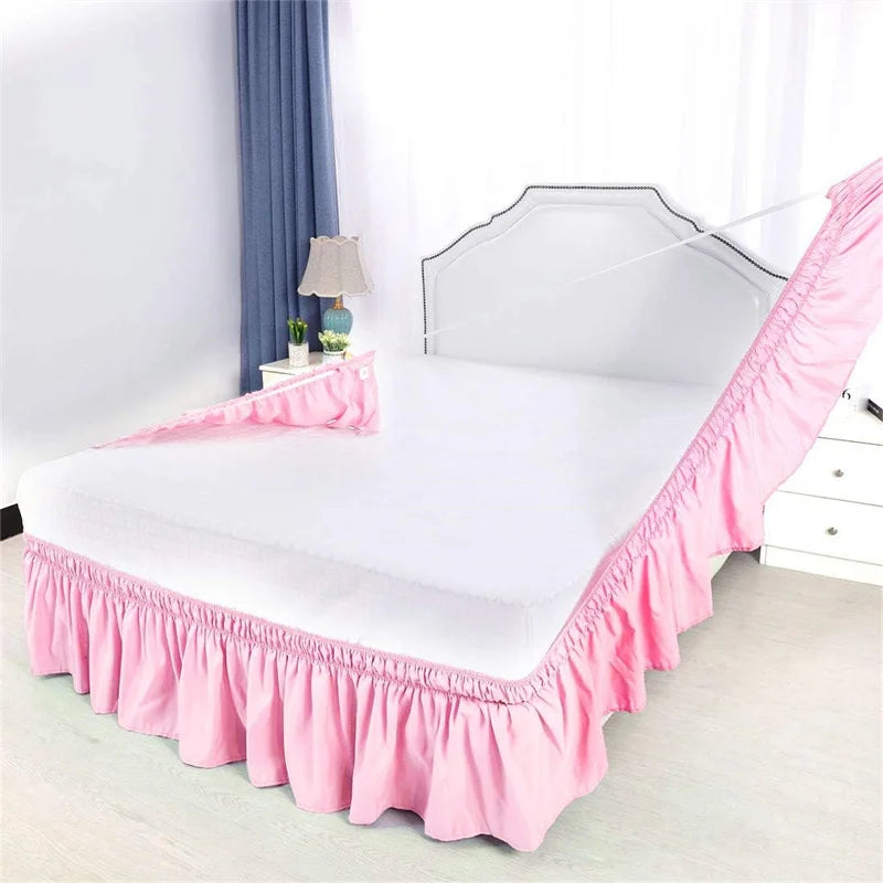Pretty Comfort Ruffles Bed Skirts With Double Layers Elastic Belts-Wrinkle & Fade Resistant Fabric-15 and 18 Inch Height