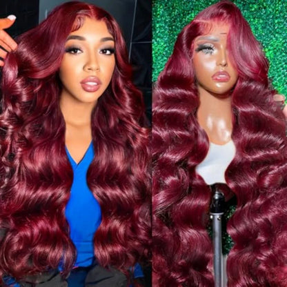 220 Density 13x6 Hd Lace Front Wig 40 Inch 99J Burgundy Hd Transparent 13x4 Body Wave Human Hair Lace Frontal Wig for Women