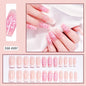 24Pcs Pink Leopard Print French Tips False Nails Short Square Head 3D Black Bowknot Fake Nails Acrylic Full Cover Press on Nails