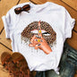 Women Summer Short Sleeve Tshirts Fashion Red Lips Finger Print Ladies T-shirts Top Cartoon Womens Graphic Tees T-Shirts
