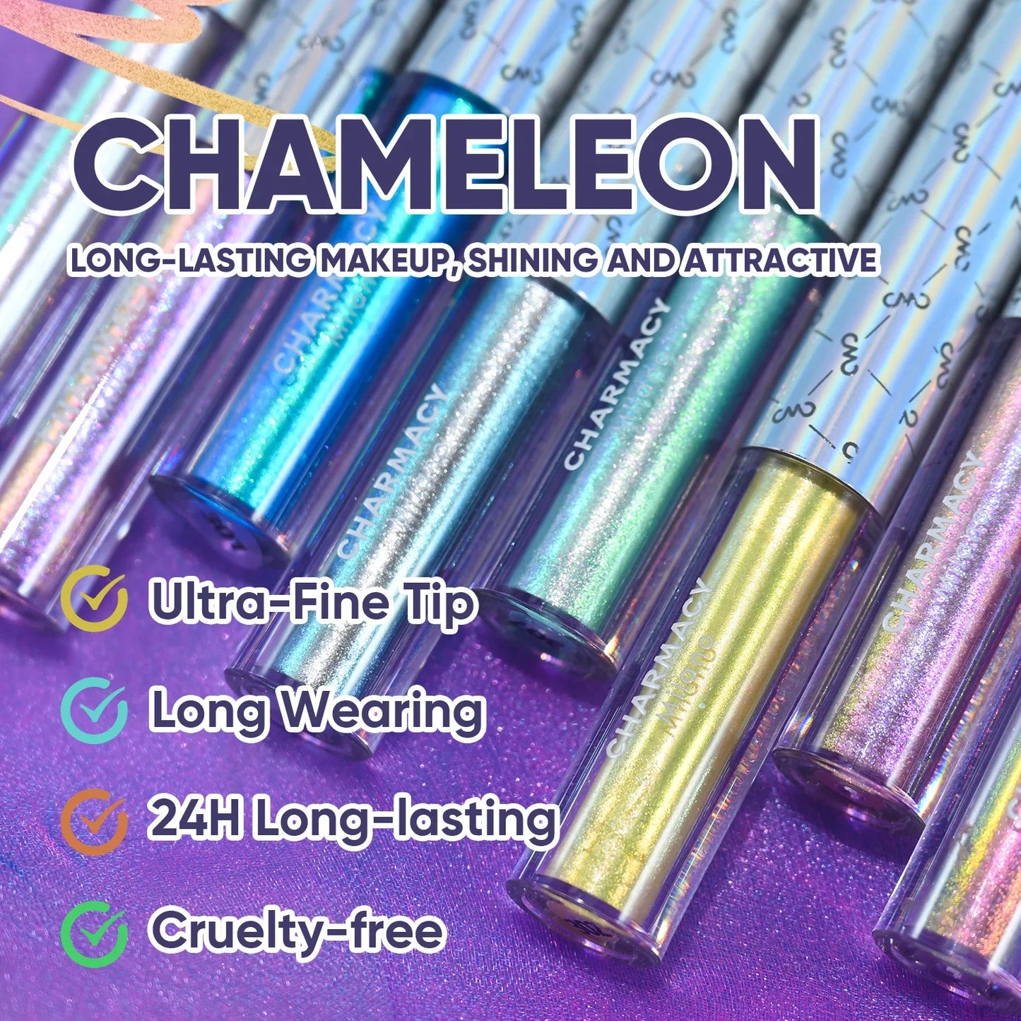 CHARMACY New Color Duochrome Glitter Liquid Eyeliner Waterproof Long-lasting Ultra-Fine Tip Smudge-proof Eye Liner Makeup