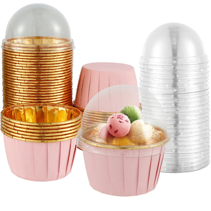 50/100Pcs 156ml Aluminum Foil Pudding Cup with Lids Disposable Mini Foil Cupcake Liners Containers Baking Mould Kitchen Supplies