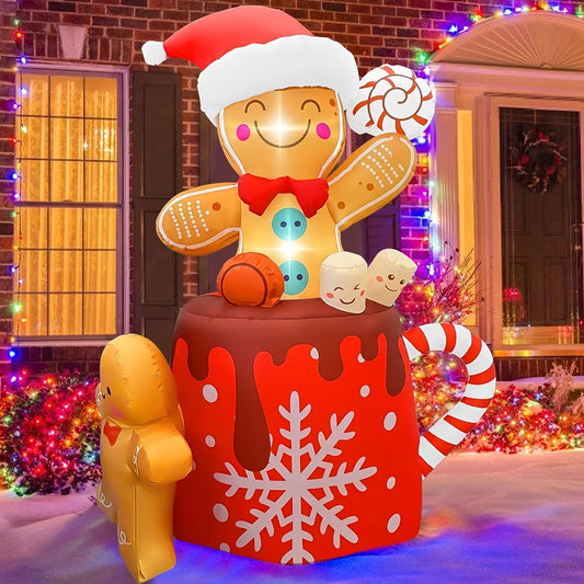 6FT Christmas Inflatable Gingerbread Man – Indoor/Outdoor Blow‑Up Yard Decoration for Lawn & Garden