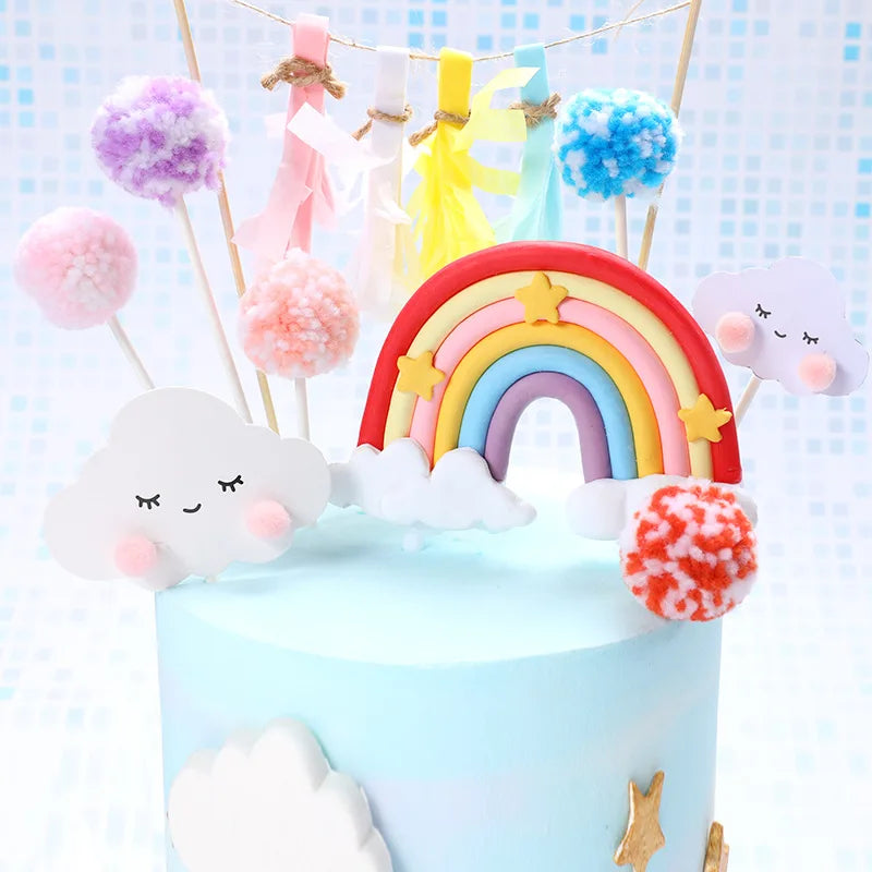 Smiling Face Cloud Rainbow Cake Topper Birthday Cake Baby Shower Kids Christening Birthday Party Wedding Cake Topper Decoratings