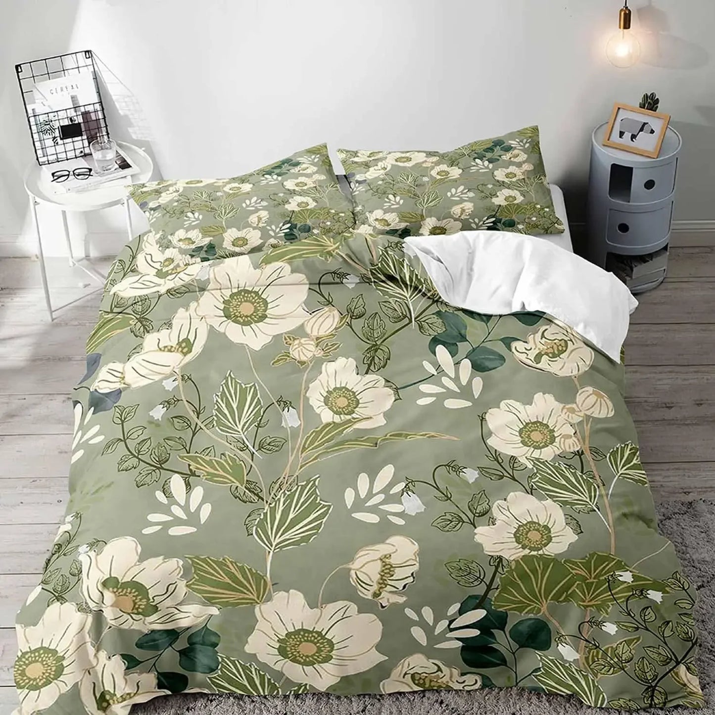 Botanical Leaves Duvet Cover Floral Print King Bedding Set Soft Microfiber Geometric Pattern Comforter Cover With 2 Pillowcases