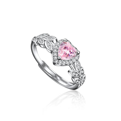 925 Sterling Silver Ring Pink Heart-shaped zirco luxury Opening Adjustable For Women Wedding Fine Jewelry Accessories Party Gift