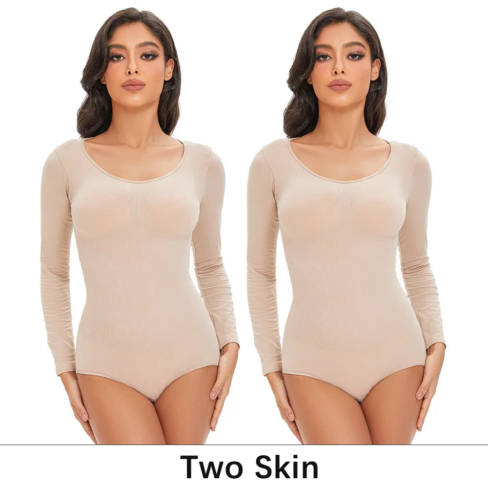 Womens Spandex Elastic Body Suit   Tummy Control Long Sleeve Shapewear Open Crotch